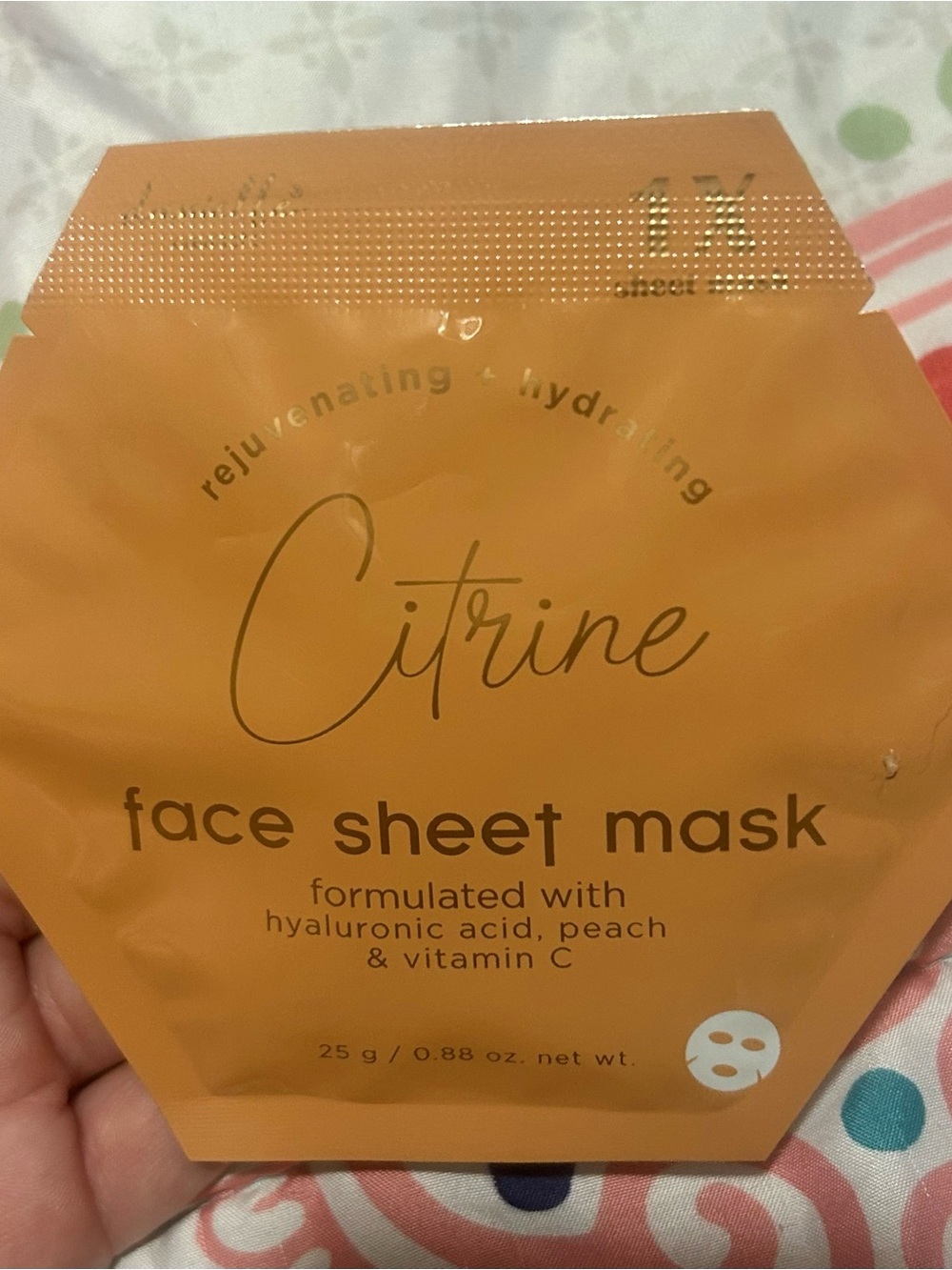 (3/$20) Rejuvenating Hydrating Face Sheet Mask - Peach & Vitamin C (Orange)